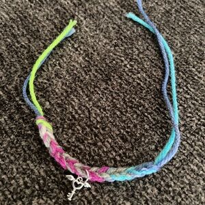 Handmade Yarn Bracelet with Silver Charm
